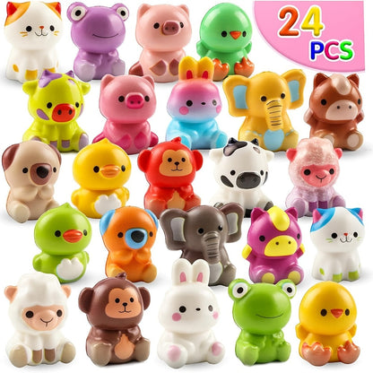 Cute Animal Toys 24 Pcs, Mini Kawaii Animal Squeeze Toys for Kids Birthday Party Favors, Classroom Prizes