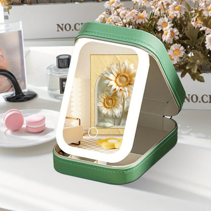 Lighted Makeup Case with LED Mirror & Cosmetic Organizer – 1200mAh Rechargeable USB Travel, for Makeup, Travel and Everyday Vanity Use