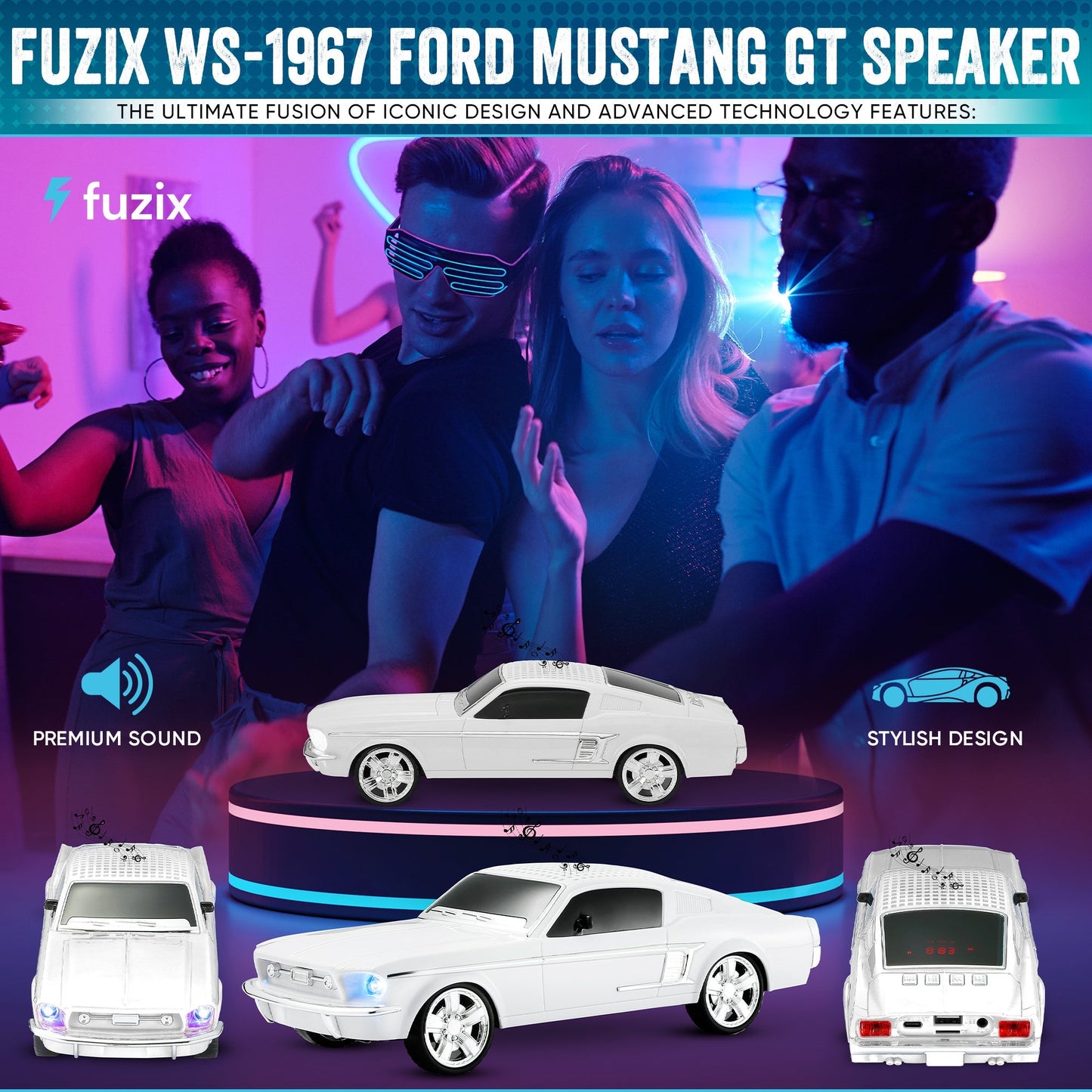 Fuzix WS-1967 Classic Car Bluetooth Speaker with LED Lights | Retro Replica Wireless Stereo, FM Radio, USB/TF/AUX, Built-in Mic