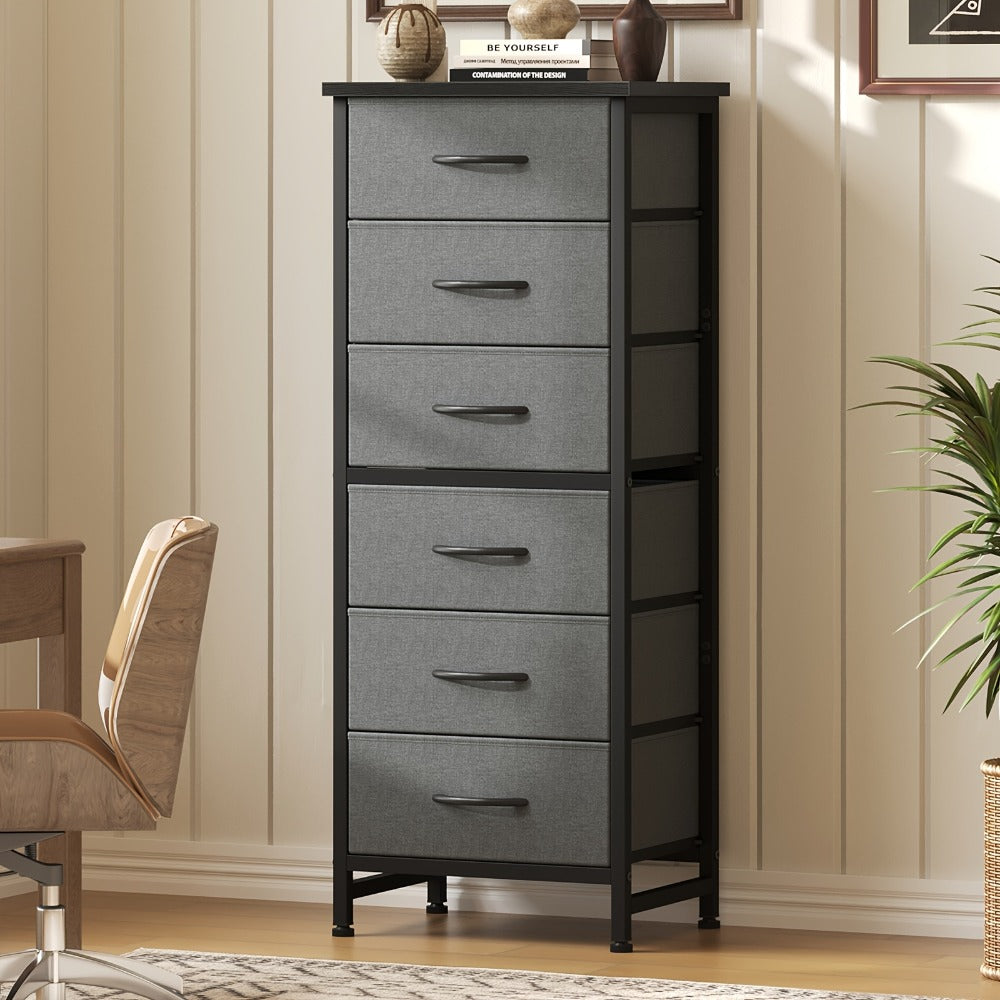 6 Drawer Fabric Dresser with Steel Frame Wooden Top – Storage Chest Organizer for Bedroom Closet Hallway Living Room