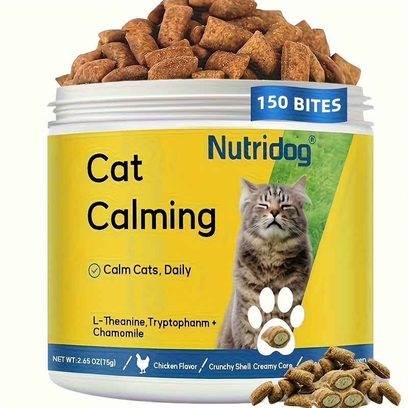 Calming Chews for Cats 150 Count – Cat Anxiety Relief Treats with Chamomile & Salmon, Chicken Flavor Nutritional Supplement for Stressed