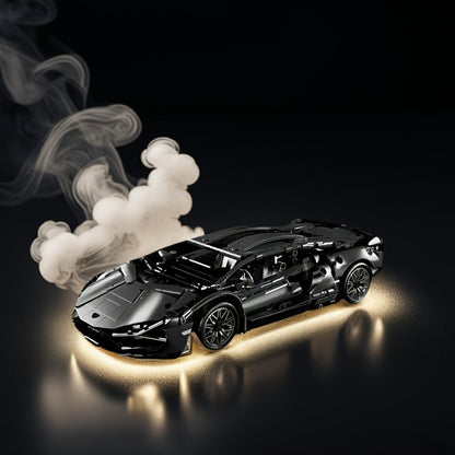Black Supercar Building Blocks Set 1288 Pcs Limited Edition – Openable Hood Trunk Functional LED Headlights Realistic Engine Advanced