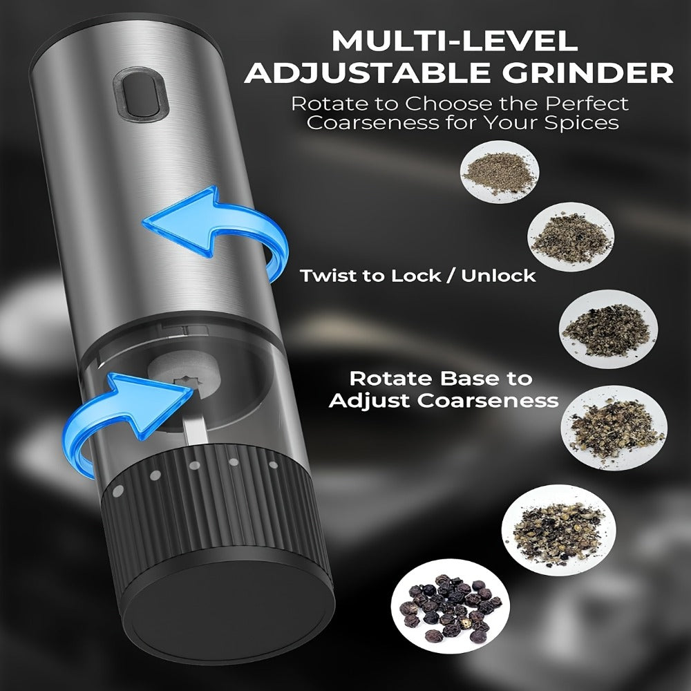Electric Pepper Grinder USB-C Rechargeable, 5-Level Adjustable Coarseness, One-Hand Operation