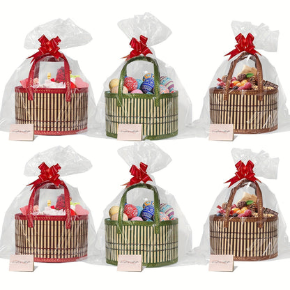 Bamboo Storage Baskets 6-Pack in Oval or Round Shapes with Nine Color and Shape Options for Home Organization