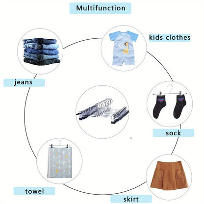 Pants Hangers with Clips 30-Pack – Adjustable Metal Skirt Hangers with 360° Rotatable Clips for Jeans, Trousers, Skirts, Dresses & Ties