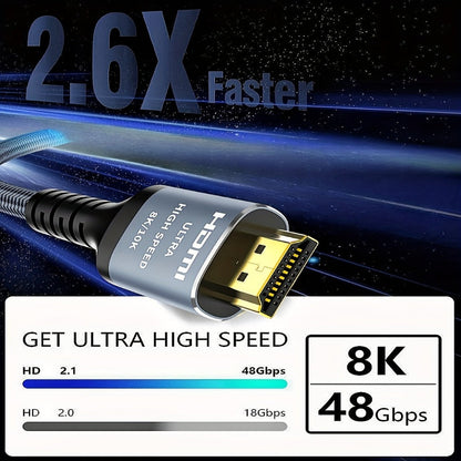HDMI 2.1 Cable 8K 48Gbps Ultra High Speed Braided Nylon, 4K@120Hz, eARC, VRR, HDR10+, Dolby Vision