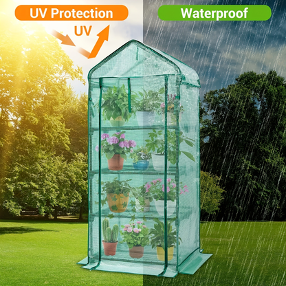 Mini Greenhouse with Steel Frame & Roll-Up Zipper Door, Portable Indoor Outdoor Plant Greenhouse
