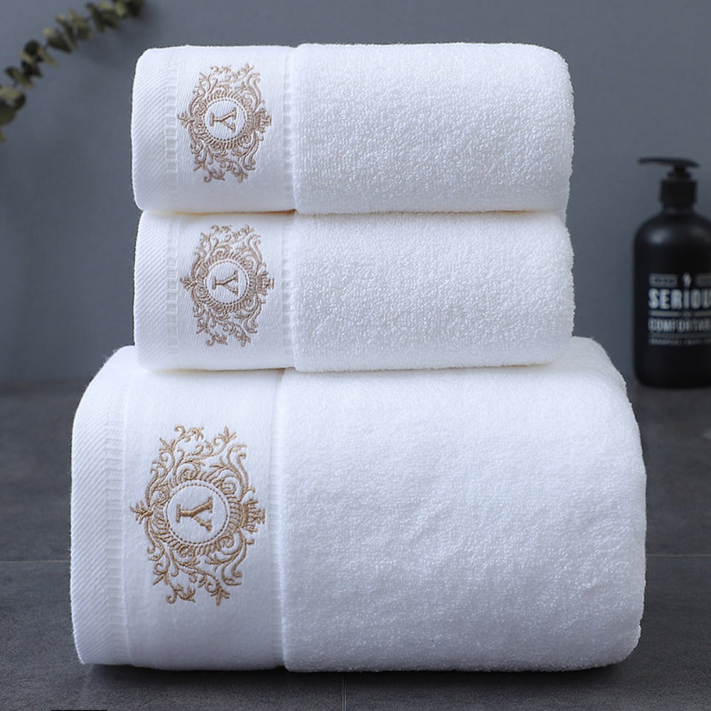 Embroidered Cotton Towel Set 3-Piece – 400g/㎡ Soft Absorbent Lint-Free Bath Towel Hand Towel Set for Home Spa Salon