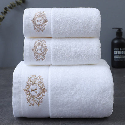 Embroidered Cotton Towel Set 3-Piece – 400g/㎡ Soft Absorbent Lint-Free Bath Towel Hand Towel Set for Home Spa Salon