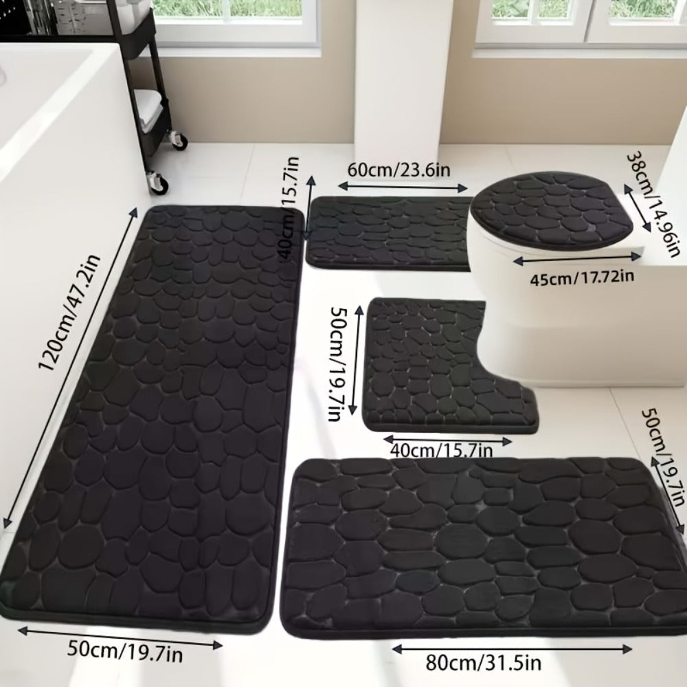 Memory Foam Bathroom Rug Set 5pcs – Non-Slip Absorbent Bath Mat Set for Sink Bathtub Shower Toilet, Machine Washable, Soft Plush Floor Mats