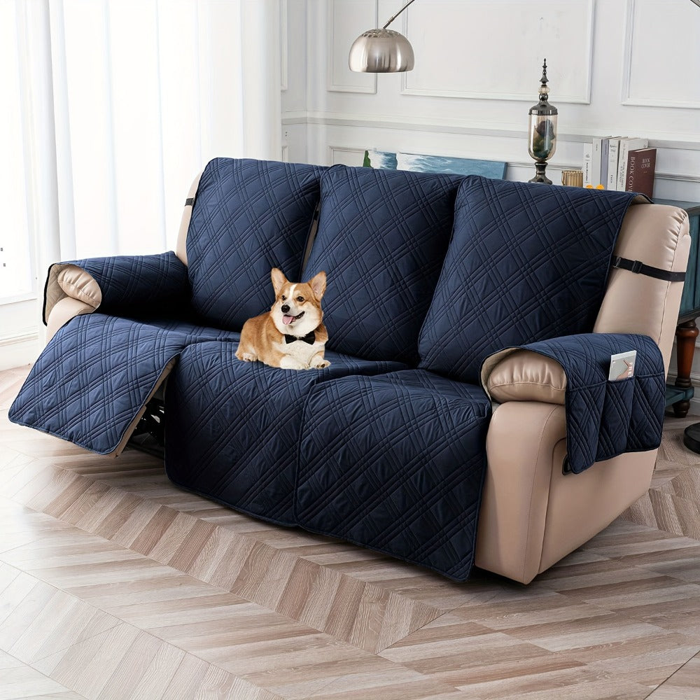 Three-Piece Quilted Recliner Sofa Cover Set for Three Seats with 65 cm Panels and Eight Colors