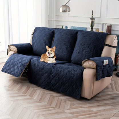 Three-Piece Quilted Recliner Sofa Cover Set for Three Seats with 65 cm Panels and Eight Colors