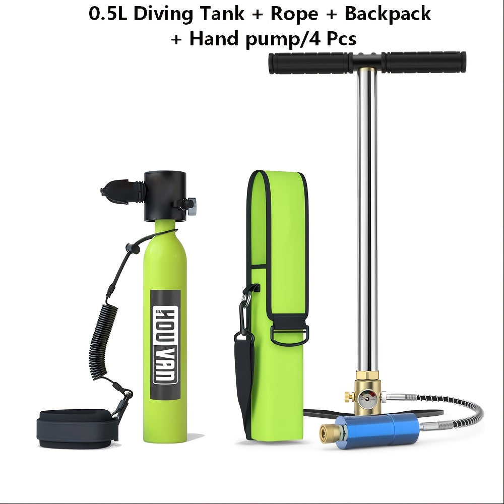 Mini Scuba Tank Set 0.5L – Reusable Diving Cylinder with Hand Pump, 3000PSI 200Bar, 35 Breaths Backup Air for Shallow Water Diving Reef
