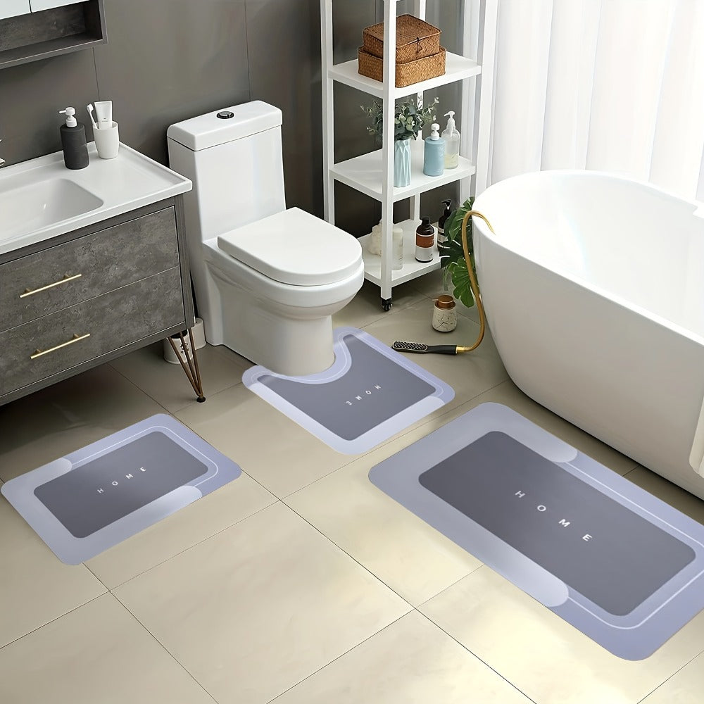 Diatomaceous Earth Bath Mat Set 3pcs Non-Slip Super Absorbent Bathroom Rug – Quick Dry Machine Washable Toilet Mat for Shower Room