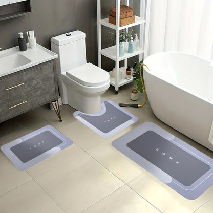 Diatomaceous Earth Bath Mat Set 3pcs Non-Slip Super Absorbent Bathroom Rug – Quick Dry Machine Washable Toilet Mat for Shower Room