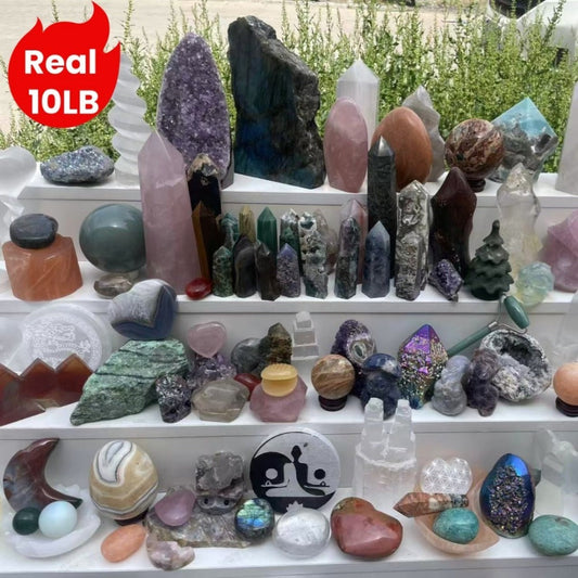 10LB Mixed Crystals Bulk Lot Natural Gemstones Towers Spheres Clusters Rough Stones Healing Crystals Collection Gift Set Decorative