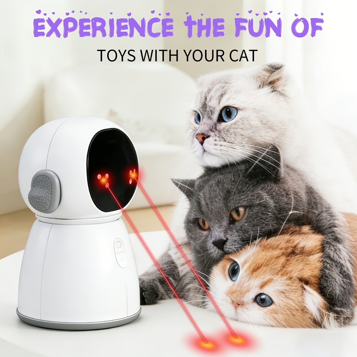 Automatic Laser Cat Toy Dual Laser Motion Activated Interactive Cat Toy 3 Speed Modes 360 Auto Rotate Rechargeable 1200mAh for Indoor Cats