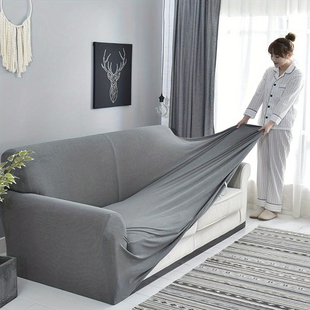 Sofa Cover Solid-Color Fitted Slipcover Options for 1, 2, 3 or 4-Seater Sofas and Separate Pillowcase