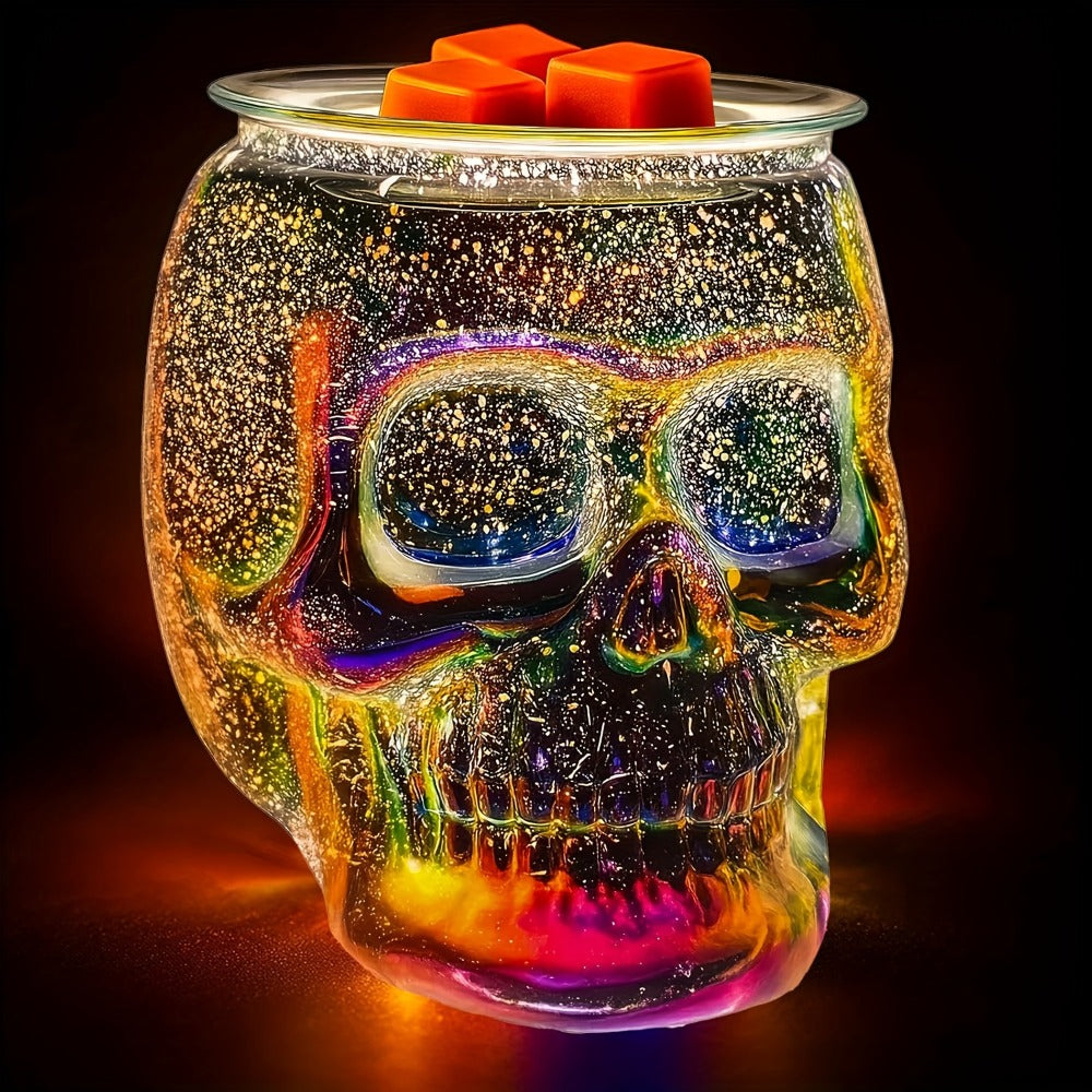 3D Glass Skull Electric Wax Melter Warmer – USB Powered PTC Aromatic Wax Burner for Home Decor, Halloween Christmas Holiday Gift