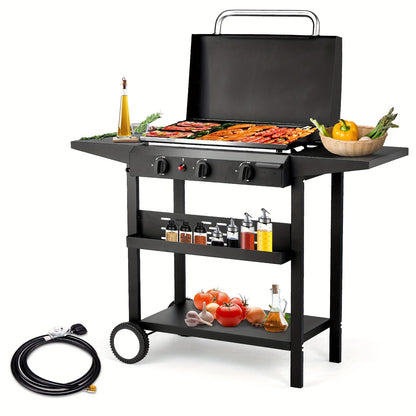 Outdoor Propane Burner Stove Cast Iron 1 or 3 Burner, 225000 BTU High-Pressure Cooker with Adjustable Heat