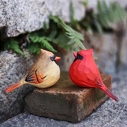Cardinal Bird Statues Handmade Wood Carving 2pcs - Painted Decorative Bird Figurines for Home for Entryways, Bedrooms and Living Spaces