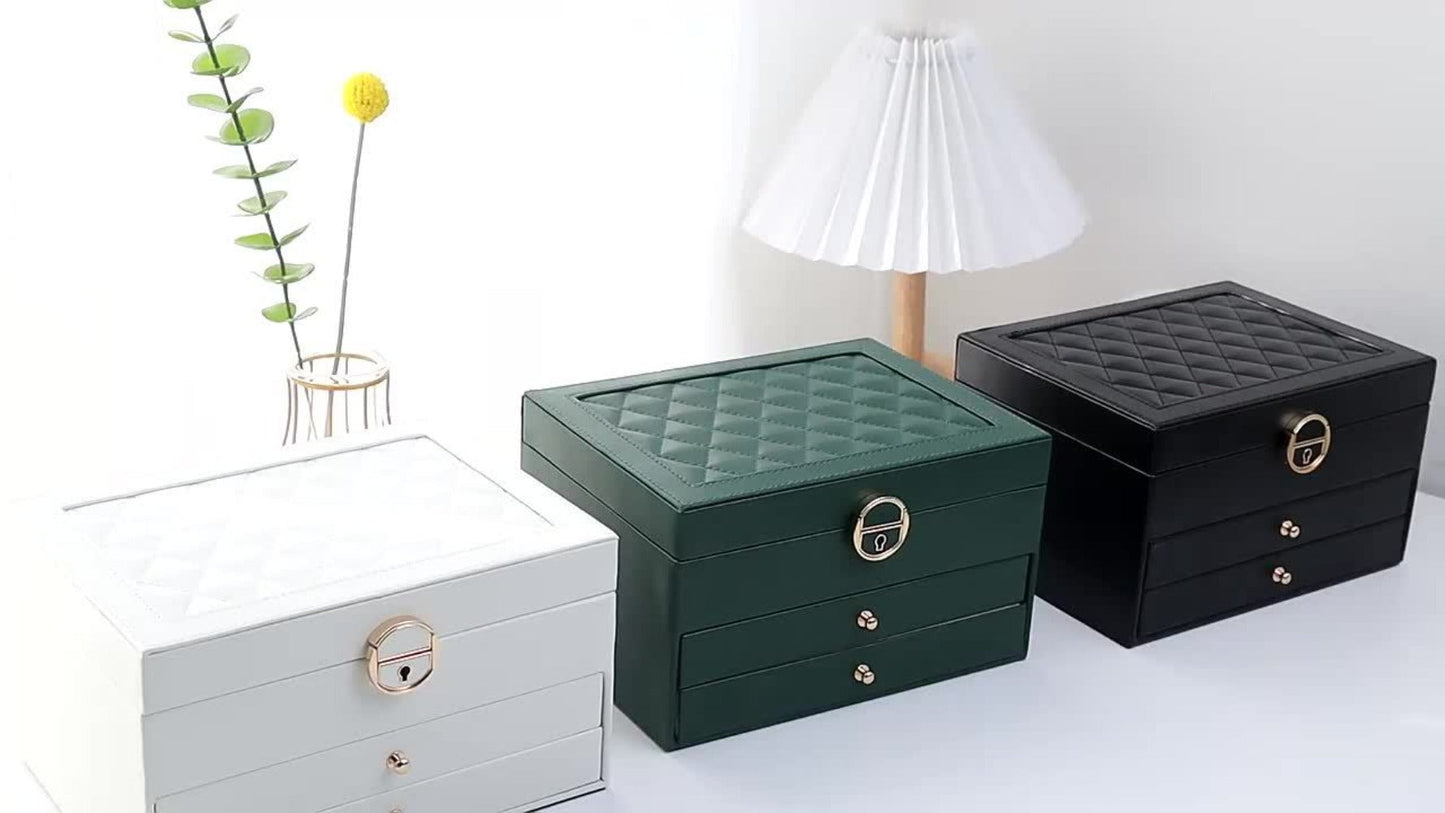 Jewelry Box, Vintage-Style Multi-Compartment Organizer in Four Colors and Single or Two-Piece Options
