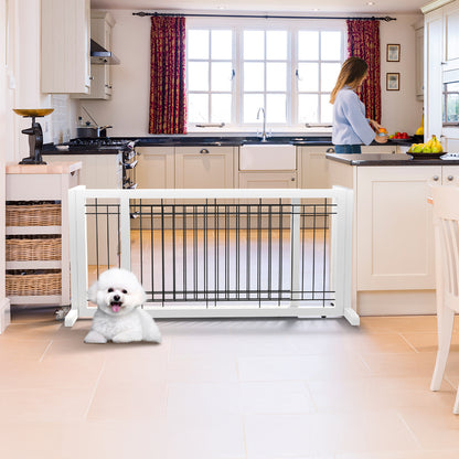 Freestanding Pet Gate for Dogs & Cats – Solid Wood Dog Gate for House, Adjustable 40" to 71" Wide, Indoor Dog Fence for Doorways Stairs