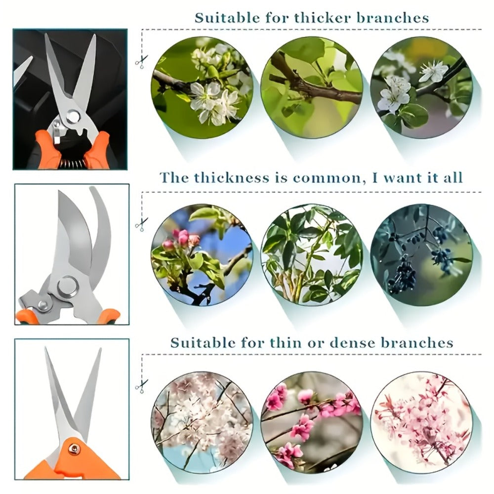 Gardening Pruning Tool Set 8 Piece Stainless Steel, Pruning Shears Scissors Pliers Handle with Wiping Cloth