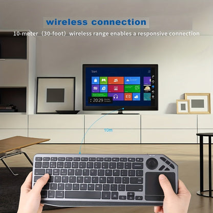 Touchpad Wireless Keyboard 2.4G Dual Mode, Backlit Multimedia Hotkeys, Type-C Rechargeable, All-in-One Remote for Smart TV