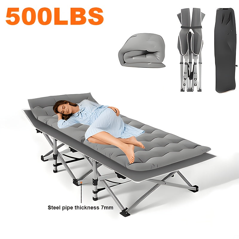Padded Folding Camping Cot with Carry Bag in Black or Gray and Three Frame-Tube Checkout Options