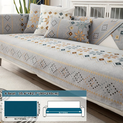 Sofa Cover Bohemian Border Panels for 2, 3 or 4-Seater Sofas and Backrest in Grey, White or Orange