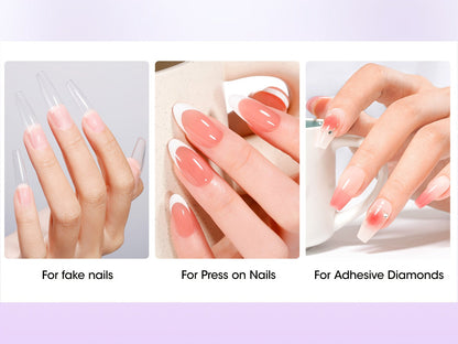 Solid Gel Nail Glue Kit with Mini LED Lamp – 8g UV Cure Gel Glue 28+ Days Long-Lasting Bond for Press On Nails Acrylic Tips Rhinestones