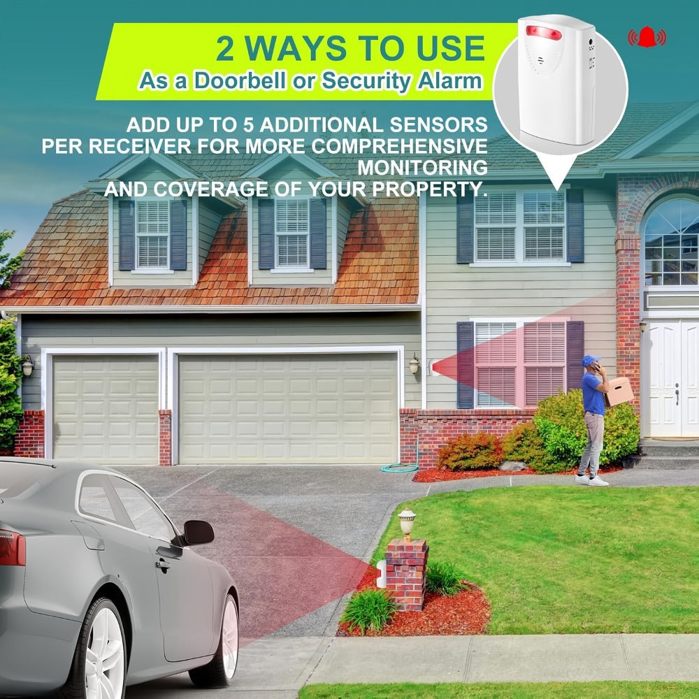 Wireless Driveway Alarm System, Outdoor Motion Sensor Alert with Receiver, Infrared PIR Detector for Home Security