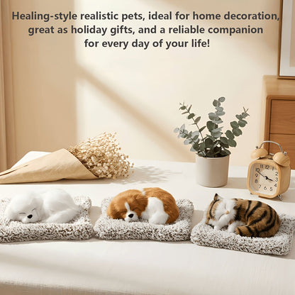 Plush Toy Realistic Sleeping Cat with Meow Sound in Four Coat Patterns for Desk or Room Display