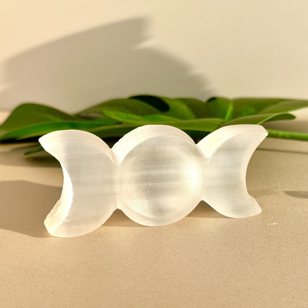 Natural Selenite Triple Charging Dish Crystal Charging Plate for Crystals and Stones for Entryways, Bedrooms and Living Spaces