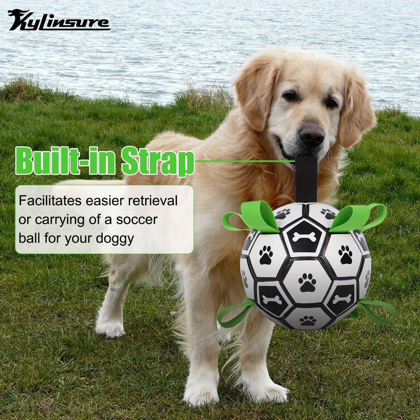 Soccer Ball Dog Toy with Straps – Interactive Tug of War Ball for Dogs, Durable Outdoor Water Toy for Small Medium Dogs