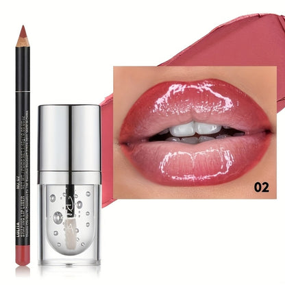 Lip Liner and Clear Lip Oil Duo with Silver-Cap Tube in Shade Options 01, 02 and 03 for Everyday Makeup