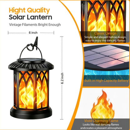 Solar Lantern Outdoor Hanging Lights Flickering Flame IPX5 12Hrs Garden Yard Patio Decor Classic Black Antiqued Bronze 2 or 4 Pack