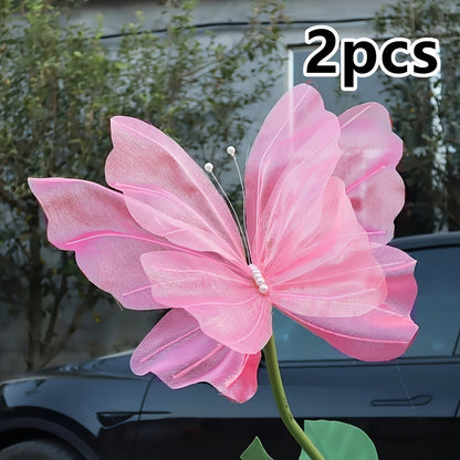 3D Artificial Butterfly Decorations 2pcs – Realistic Featherless Fake Butterflies for Wedding, Home, Garden & Party Decor | No Electricity