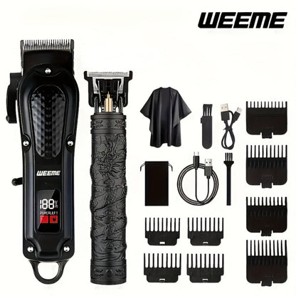 Men's Grooming Barber Haircut Set 2 & 3 Piece – Professional Hair Clipper USB Rechargeable T-Blade Trimmer Razor with 8 Limit Combs Complete