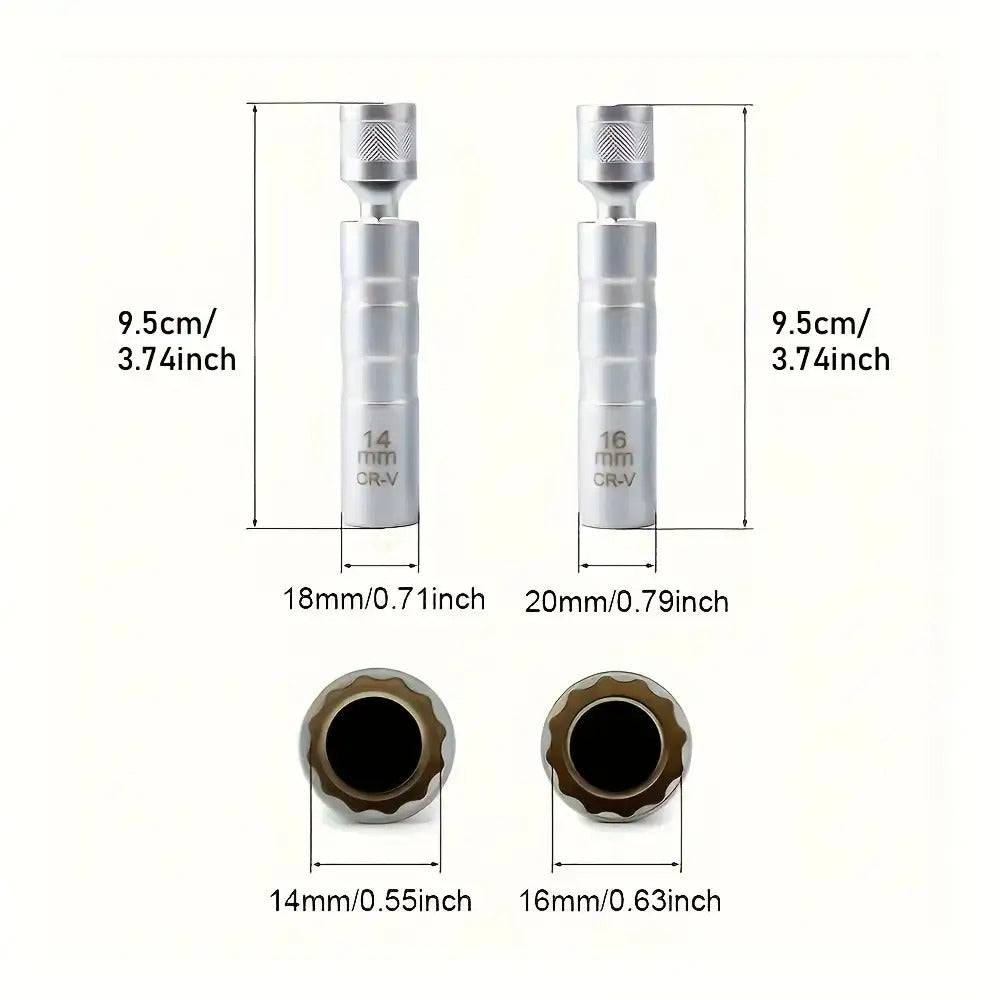 Magnetic Spark Plug Socket Set 14mm 16mm Universal 1/2 Inch Drive Alloy Steel Spark Plug Removal Tool with 3/8 Inch Drive Ratchet Wrench