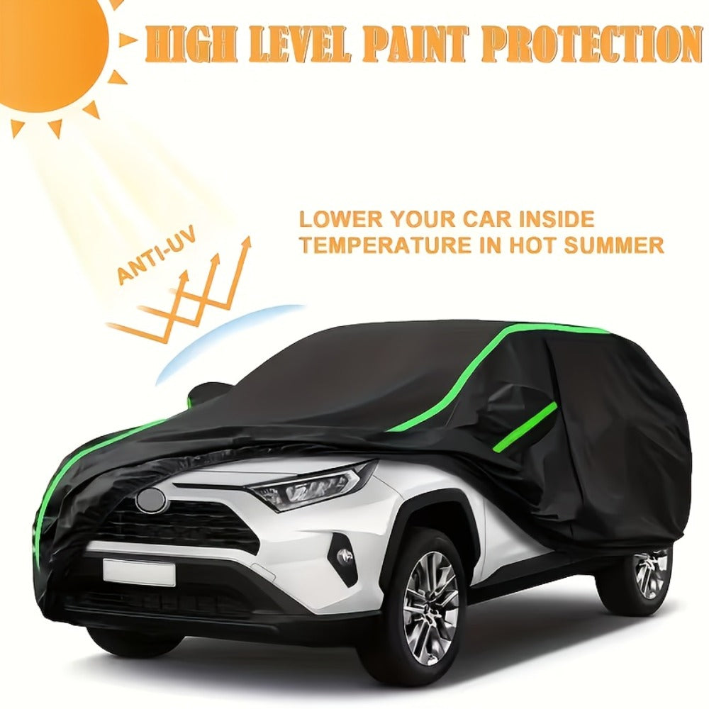 210T 6-Layer Full Car Cover for SUV & Sedan – All Weather Waterproof, UV, Snow & Dust Proof with Reflective Strips – XL & XXL Black