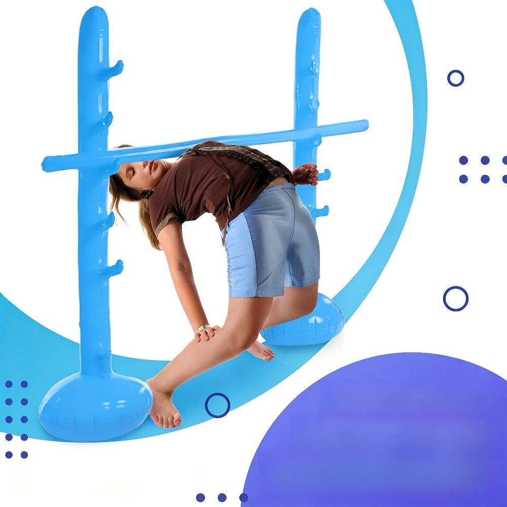 Blue Inflatable Limbo Game with Two Weighted-Base Uprights and Horizontal Bar for Outdoor Parties