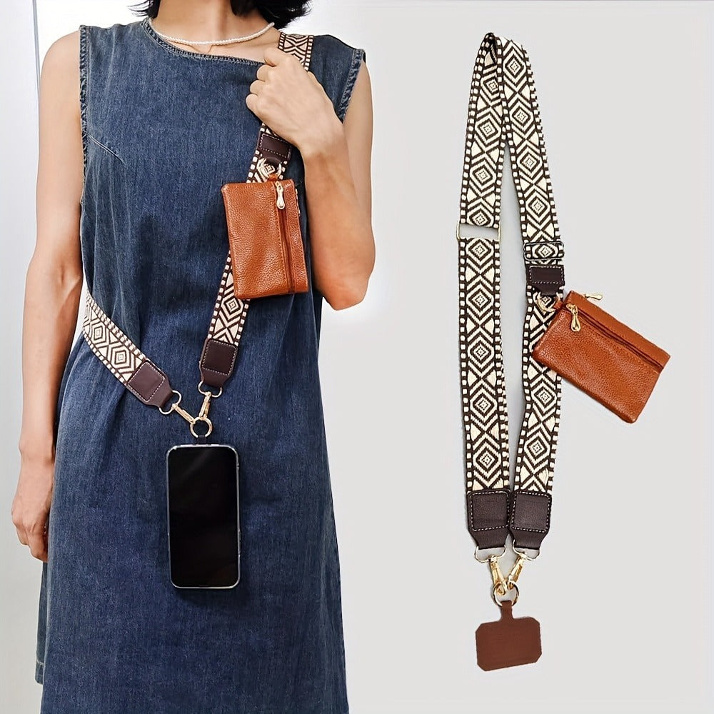 Phone Lanyard Crossbody Strap with Zipper Pouch & Beaded Charm Adjustable Hands-Free Cell Phone Shoulder Strap