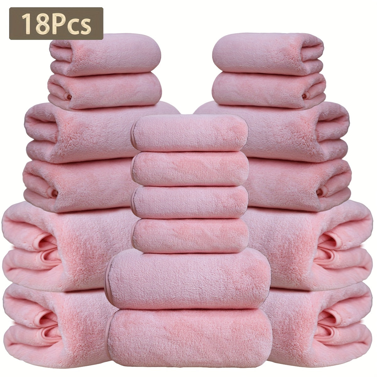 Eighteen-Piece Bath Towel Set with Four Bath Towels, Four Hand Towels and Ten Washcloths in 16 Colors