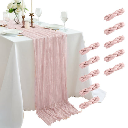 Ten-Piece Cheesecloth Table Runner Set, 19.6 x 120 Inches Each in Five Colors for Dining and Events