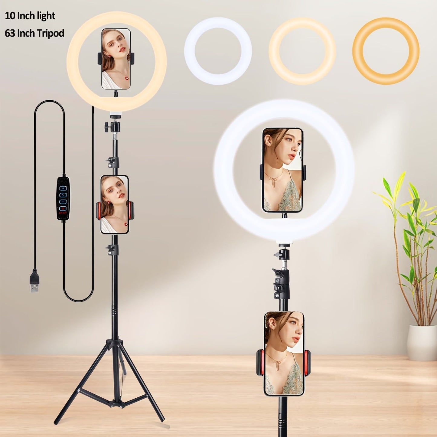 10- or 12-Inch LED Ring Light with Desktop, 43-Inch or 63-Inch Stand and Seven Checkout Options