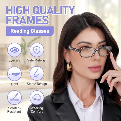 Reading Glasses 5-Pack Square Multicolor Printed Frames with Lens Design and 1.0x to 4.0x Options