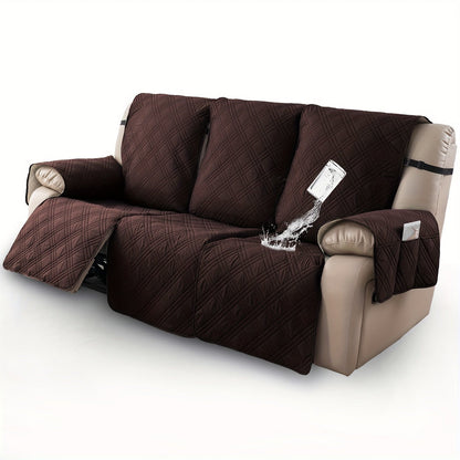 Three-Piece Quilted Recliner Sofa Cover Set for Three Seats with 65 cm Panels and Eight Colors
