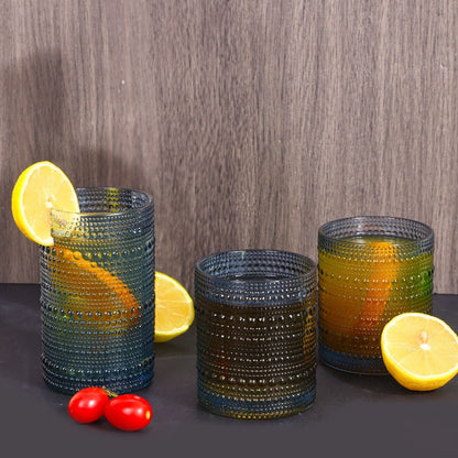 Hobnail Drinking Glasses Set 12pcs, 12oz Highball & 10oz Cocktail Vintage Embossed Boho Glassware for Beer